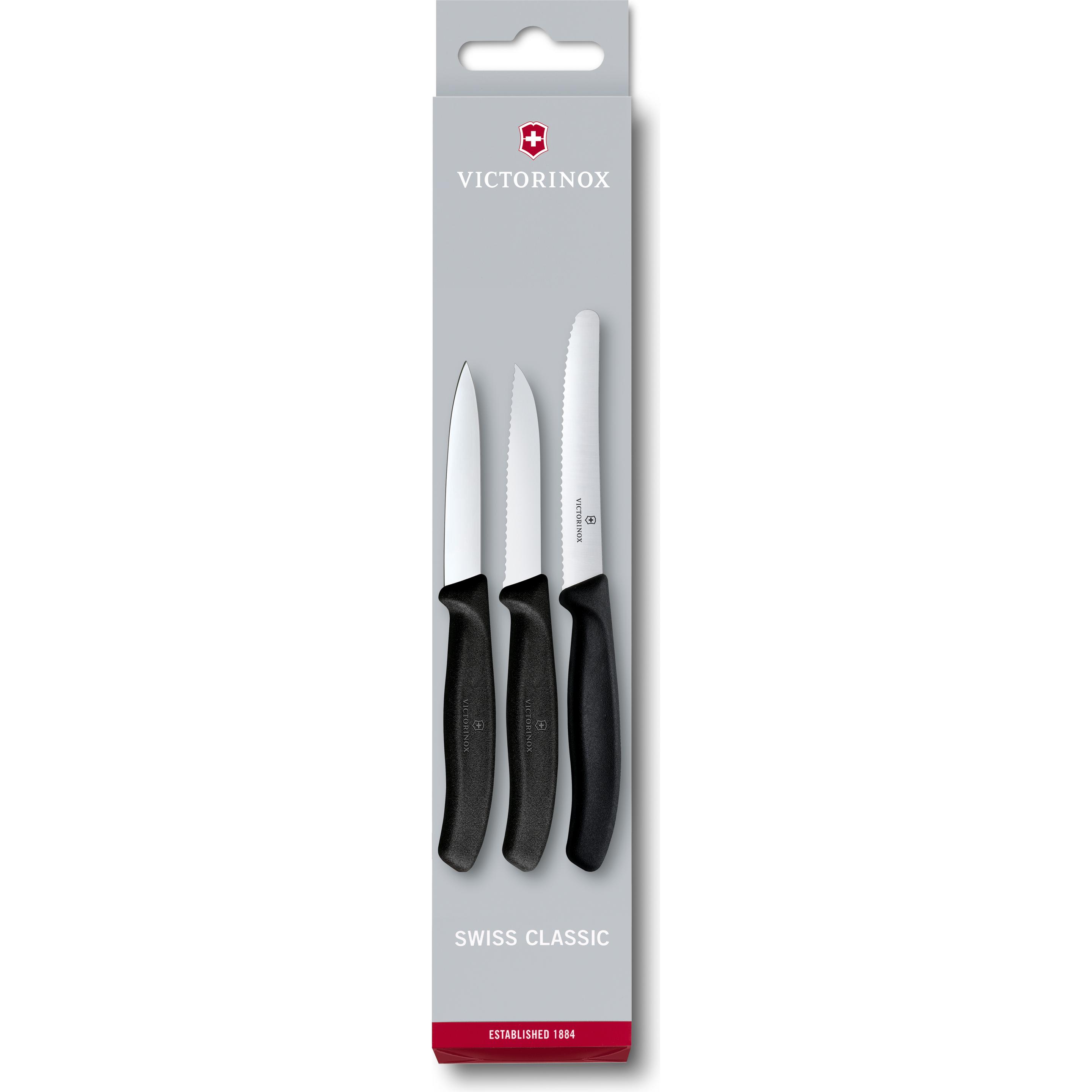 Victorinox Swiss Classic Gemüsemesser-Set 3-teilig mit Klingenschutz, Küchenmesser, Schwarz