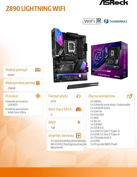 Produktbild AsRock Płyta główna Z890 Lightning WiFi (LGA 1851, Intel Z890, ATX)