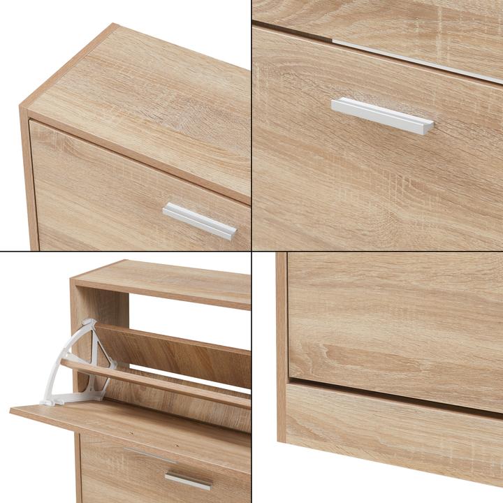 Actual product image En.Casa Schuhschrank Sykkylven 81x63x24 cm mit 2 Klappen Sonoma-Eiche (63 x 24 x 81 cm)