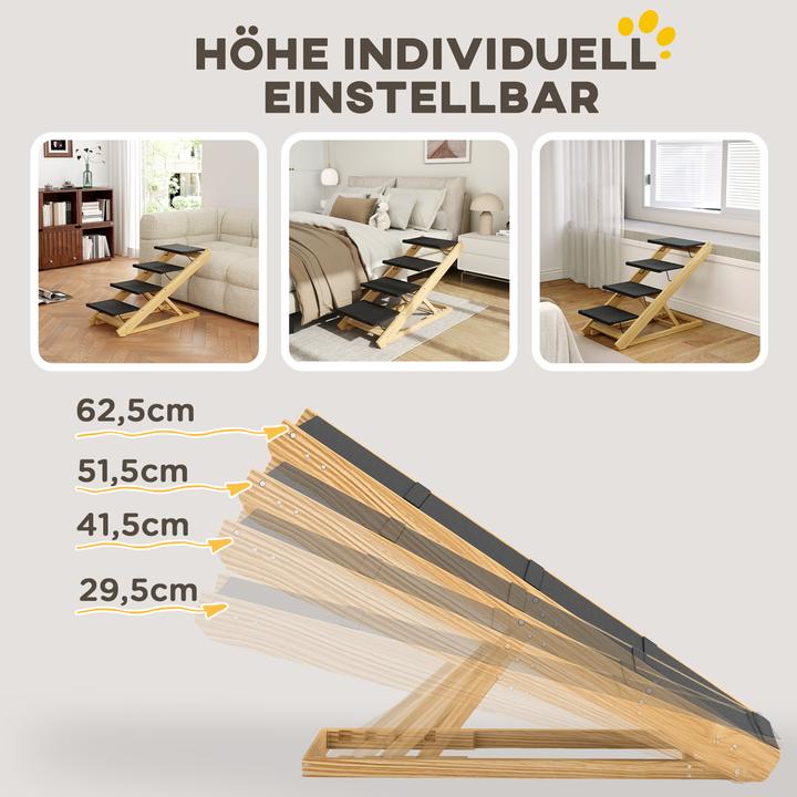 Actual product image PawHut Haustiertreppe Kiefernholz, Polyester Naturholz (Cat, Dog, Foldable)