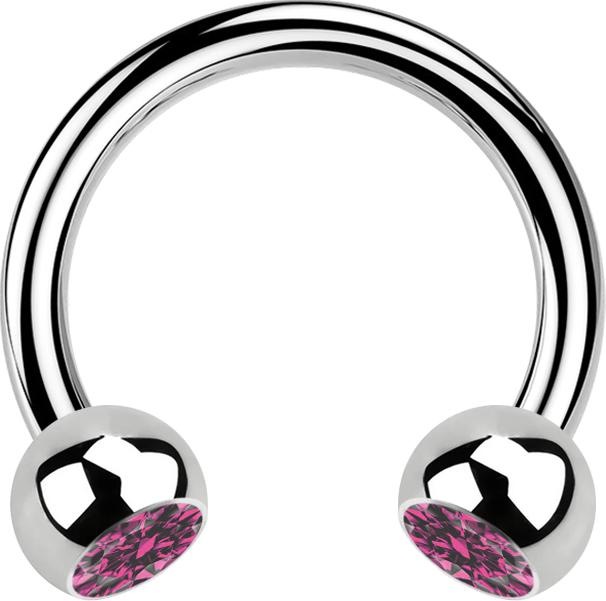 Actual product image Star Piercing Micro Circular Barbell silver with two balls crystal pink (without brass, Surgical steel 316L)