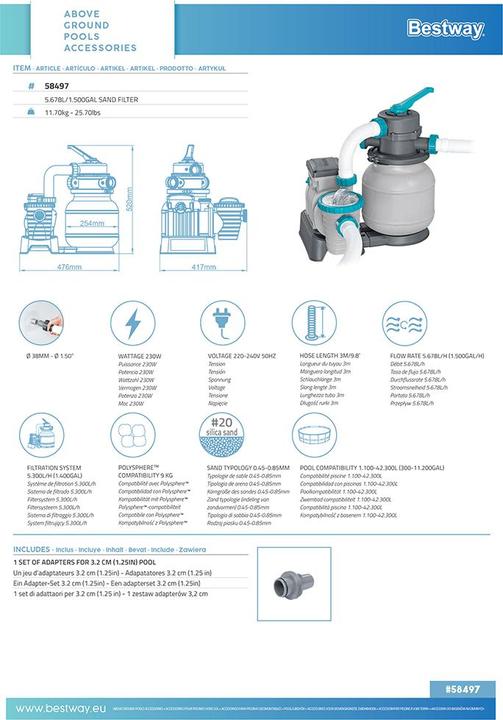 Image du produit Bestway Sandfilteranlage 6.056 l/h
