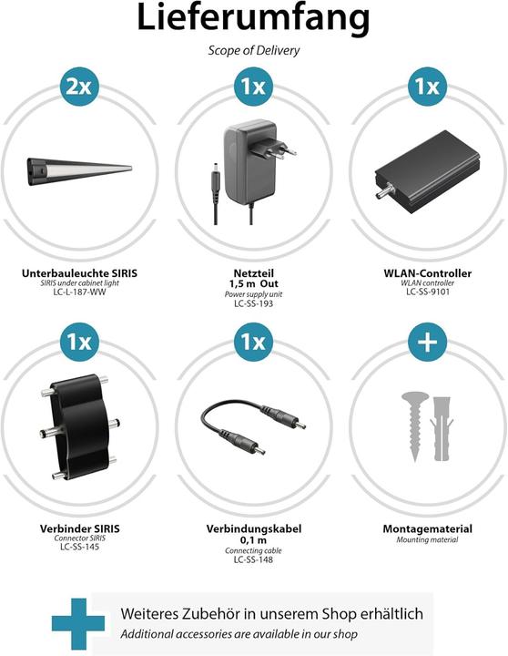 Actual product image Ledscom.de Smarte LED Unterbauleuchte SIRIS, 2er Set (963 lm)