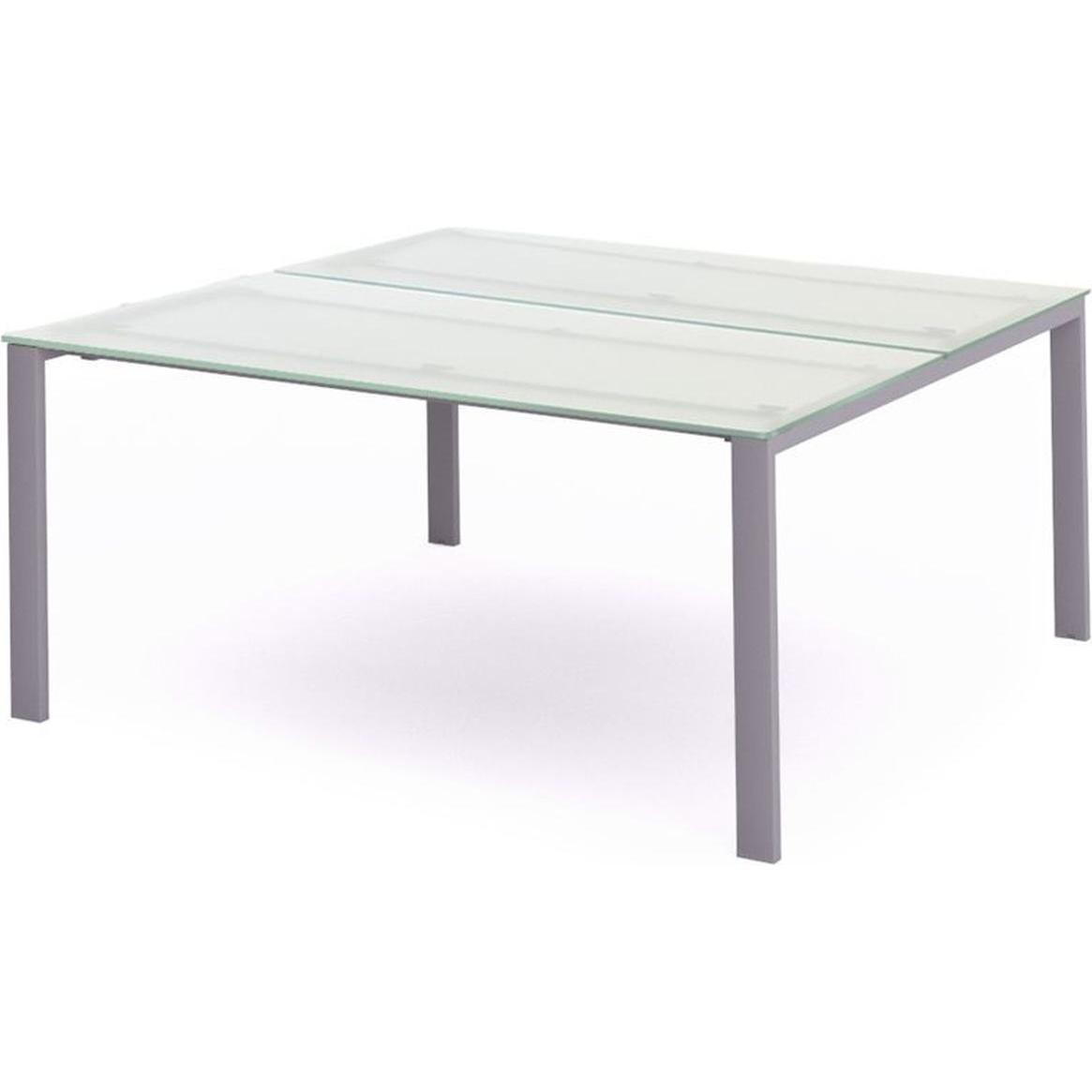 Rocada, Schreibtisch, Mehrfacharbeitstisch Total BxTxH 180x163x73cm Gestell grau Platte Glas satiniert