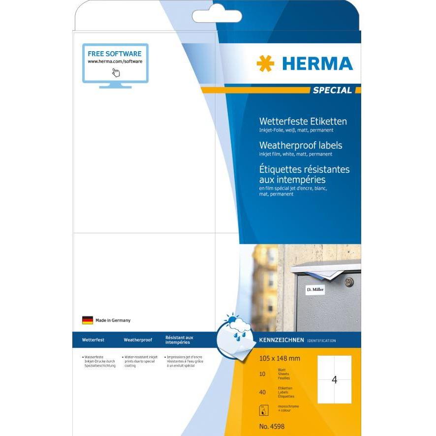 Thumbnail - Herma, Etiketten, Inkjet-Folienetiketten, 105 x 148 mm, weisser Permanentkleber, Folienetiketten, matt, selbstklebend