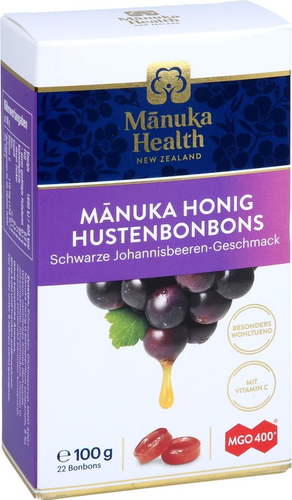 Produktbild Manuka Health MGO 400+ Manuka Lutschbonbons Schwarze Johannisbeere 100 g (1 Stück, Tabletten, 100 g)