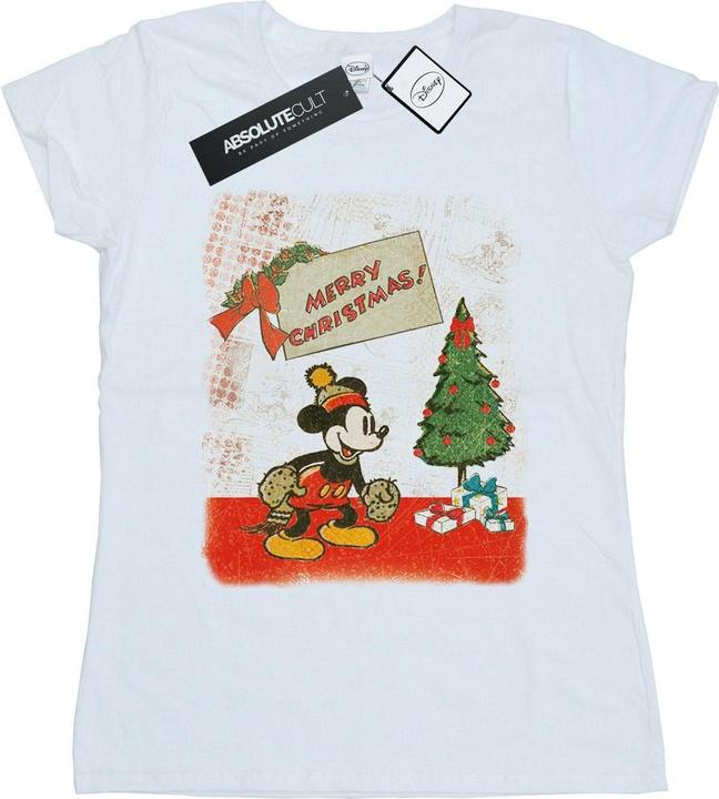 Actual product image Disney Womens/Ladies Mickey Mouse Vintage Christmas Cotton T-Shirt (XXL)