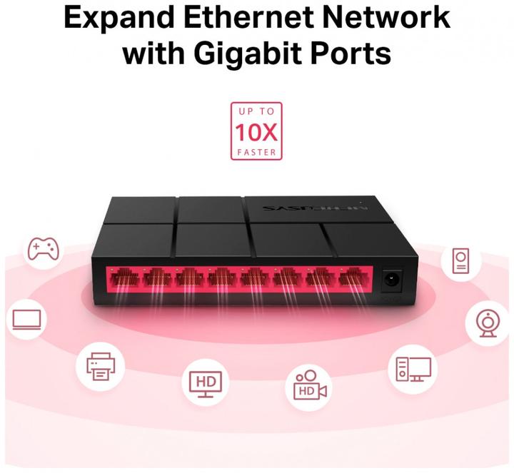 Produktbild Mercusys MS108G Netzwerk-Switch Unmanaged Gigabit Ethernet (10/100/1000) (8 Ports)