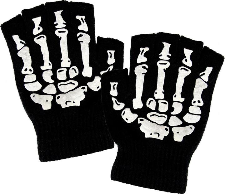 Produktbild Widmann FINGERLOSE HANDSCHUHE MIT SKELETTAUFDRUCK aus Wolle, One Size Fits Most Adult