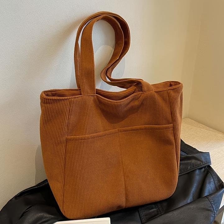 Image du produit Only-Bags.Store Cord-Tasche mit festen Schulterriemen, lässig einfarbig, Reissverschluss, Polyester gefüttert