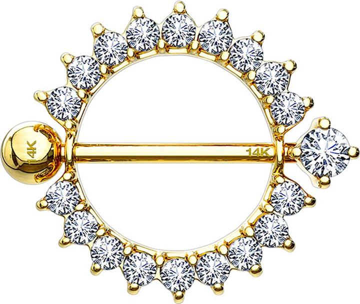 Produktbild Star Piercing Barbell 14k gold Kristallkranz (ohne Messing, 14k Gold)