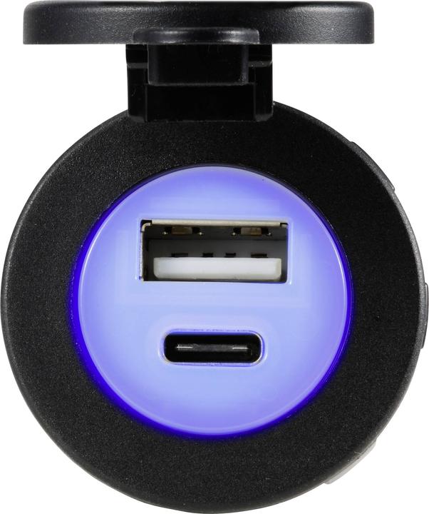 Produktbild Tru Components USB A + USB C Einbaubuchse beleuchtet LED, rund