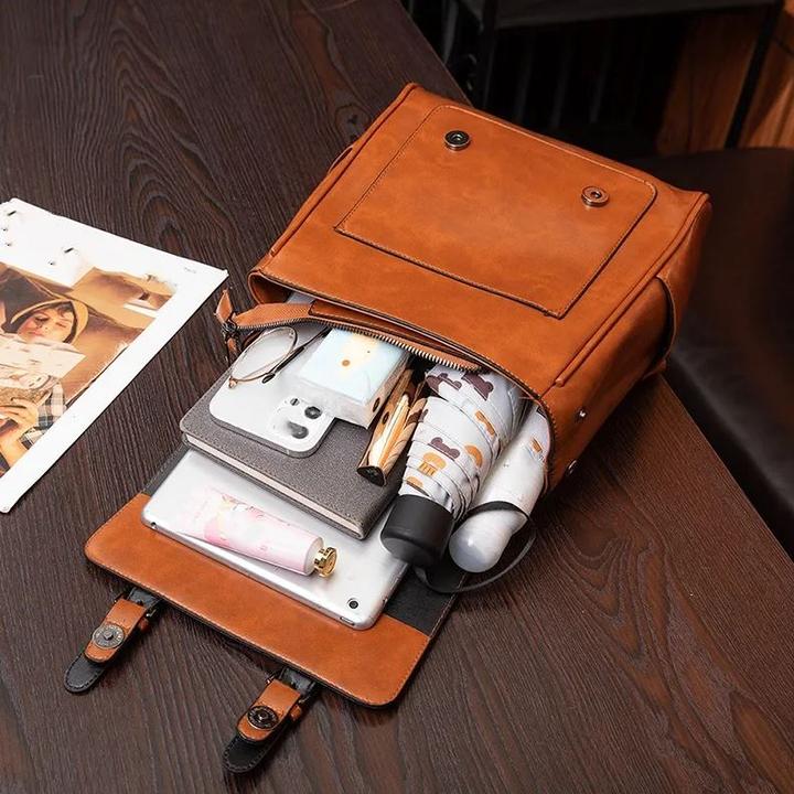 Produktbild PhoneLook Handtasche / Fashion-Rucksack Retrolook Leder für Tablet, Bücher und Kamera Schwarz (Fotorucksack)