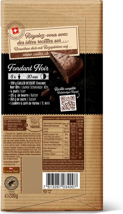 Image du produit Cailler Dessert Tablette Chocolat Noir 80% (200 g)
