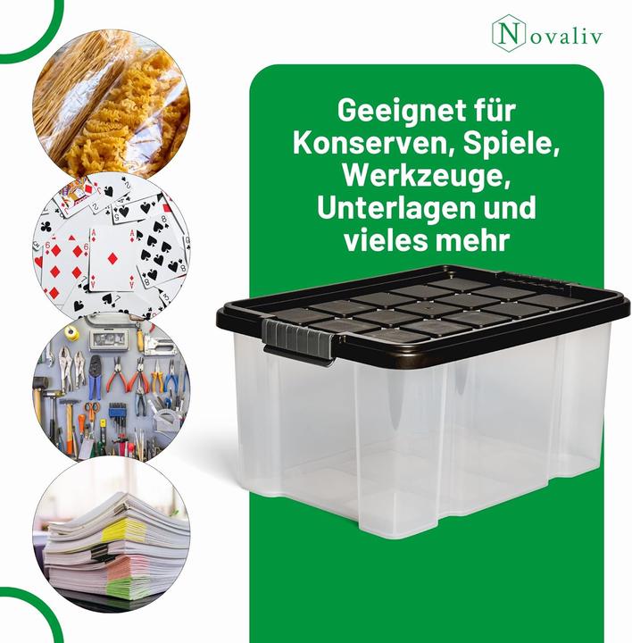 Novaliv 8x Aufbewahrungsboxen mit Deckel 15L Anthrazit Nestbar stapelbare Storage boxes mit Clipvers (15 l)