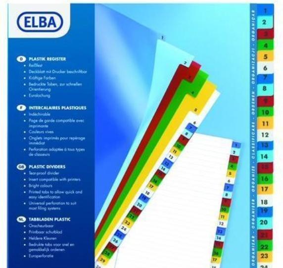Produktbild Elba Mylar-Kartonmappen, A-Z, ohne "ST"-"SCH", 20-teilig DIN A4, Masse: (B)210 x (H)297 mm
