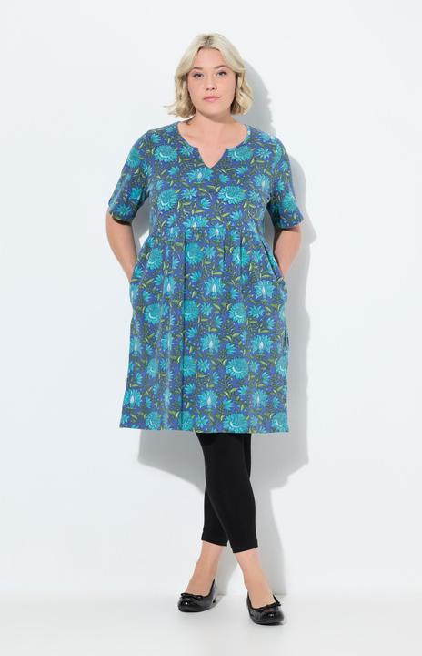 Produktbild Ulla Popken Longshirt, Blüten, V-Ausschnitt, Halbarm, Taschen (50, 52)