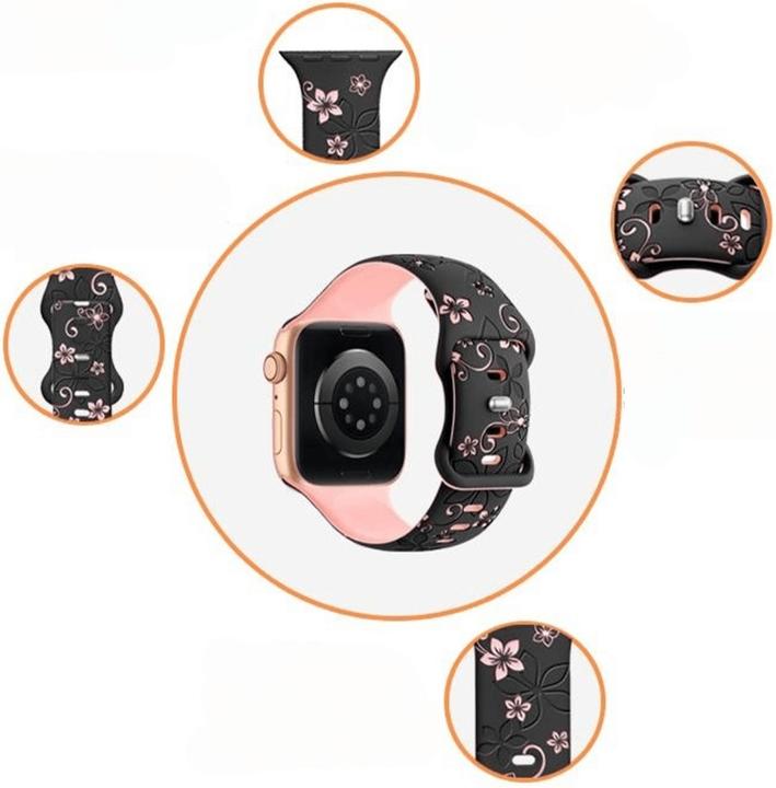 Image du produit Cover-Discount Apple Watch 42/41/40mm - Bracelet de remplacement en silicone Floral (Silicone)