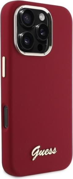 Actual product image Guess GUHCP16LSMBSLM iPhone 16 Pro 6.3" magenta hardcase Silicone Script Metal Logo
