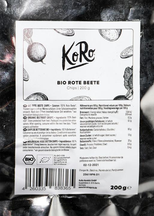 Image du produit KoRo Chips de betteraves rouges séchées bio (200 g)