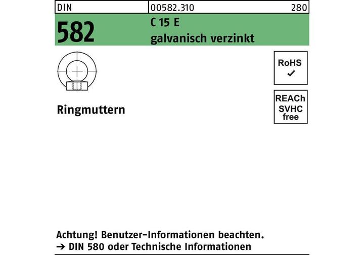 Produktbild Ringmutter DIN 582 M6 C 15 E galv.verz. 25 StÃ¼ck (M6)