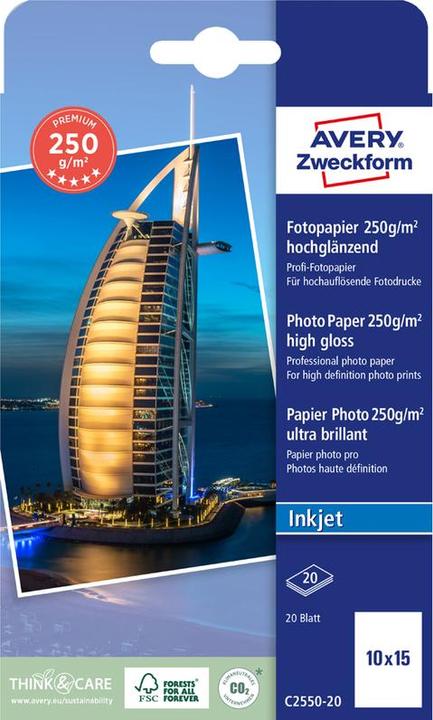 Avery Premium Inkjet Photo Paper (250 g/m², 10 x 15 cm, 20 x)