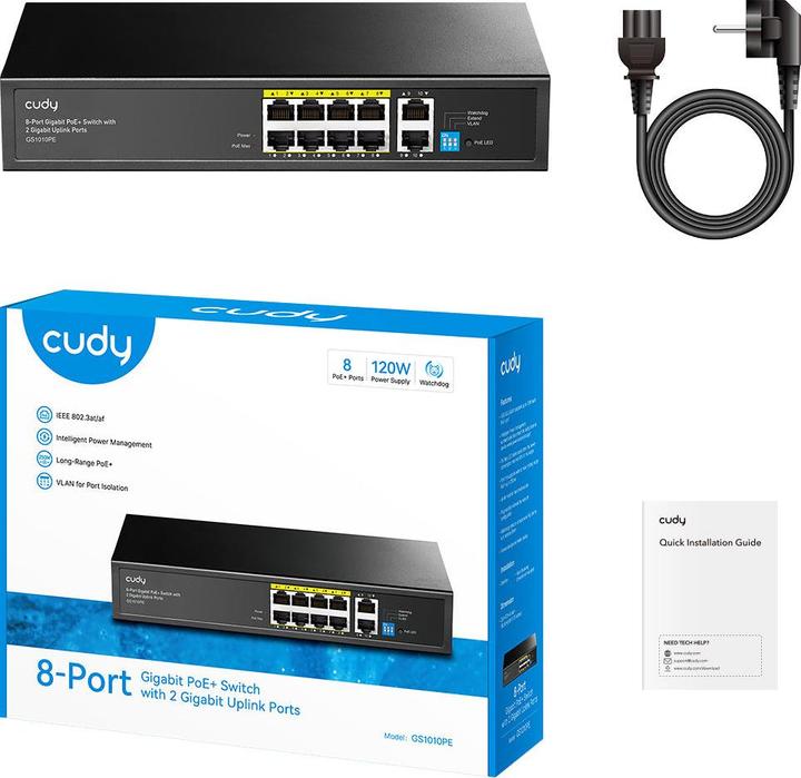 Produktbild Cudy GS1010PE network switch Gigabit Ethernet (10/100/1000) Power over Ethernet (PoE) Black (10 Ports)