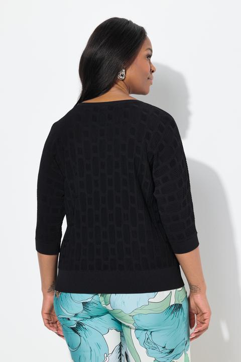 Produktbild Ulla Popken Strickshirt, 3D-Design, Oversized, V-Ausschnitt, Halbarm (56)