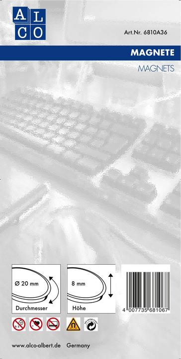 Immagine prodotto Alco Magneti piatti argento, diametro: 20 mm (10 x)