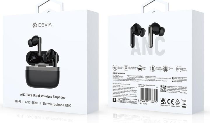 Actual product image Devia Bluetooth earphones TWS Ultra1 black with ANC (ANC, 6.50 h, Wireless)