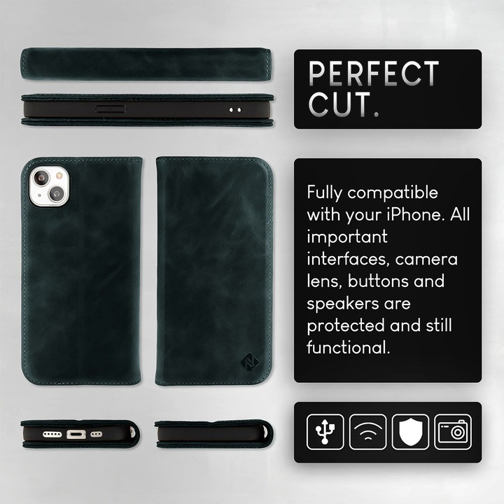 Produktbild Nalia Echt Leder Flip Case Hülle mit Magnetverschluss (Apple iPhone 15 Plus)