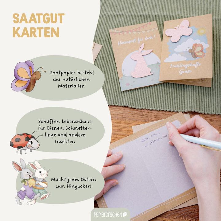 Image du produit Papierdrachen 3 Klappkarten mit Saatpapier – Osterhasenwelt (3 pcs)
