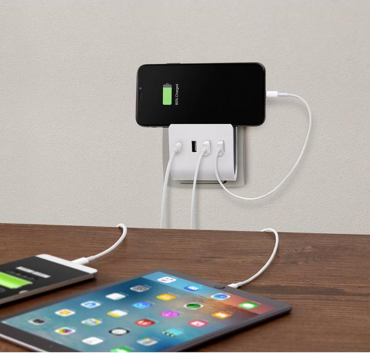 Actual product image Voltcraft USB Charger, 4 ports, 3 x USB-A + 1 x USB-C, 24W, w/ phone holder (24 W)