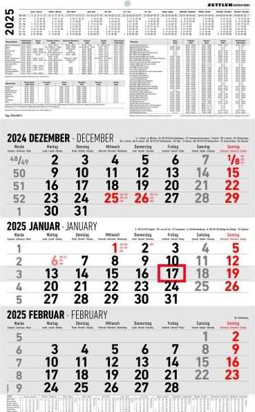 Productafbeelding 3-maandskalender 2025, 30x48,8cm, kantoorkalender met jaaroverzicht, datumschuifregelaar (30 x 48 cm, 1 maand / 1 pagina)