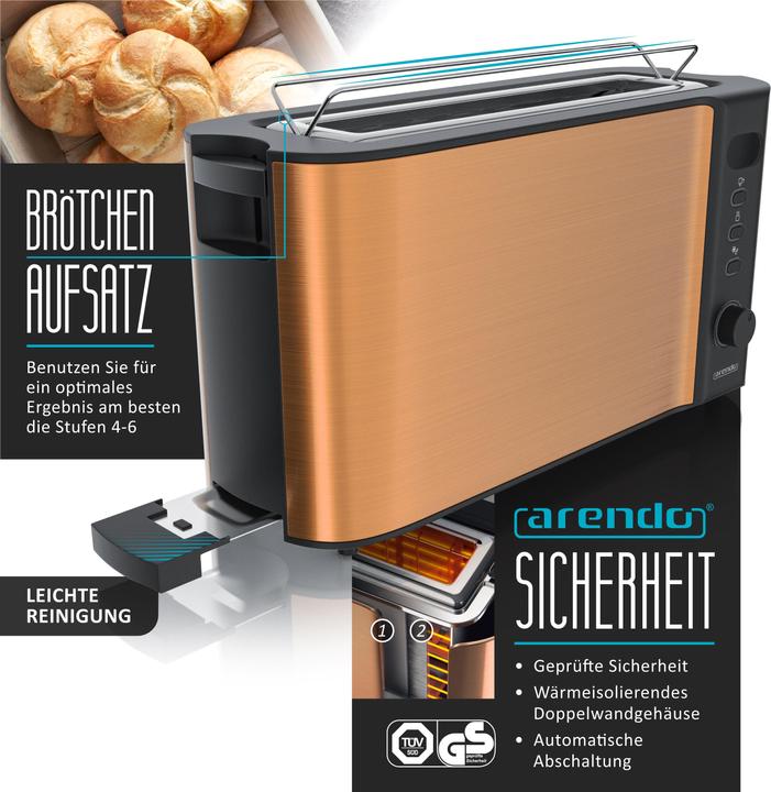 Produktbild Arendo Frühstücks Set, Wasserkocher 1,5l Temperaturwahl, 2-Scheiben Toaster & Eierkocher für 6 Eier, Kupfer