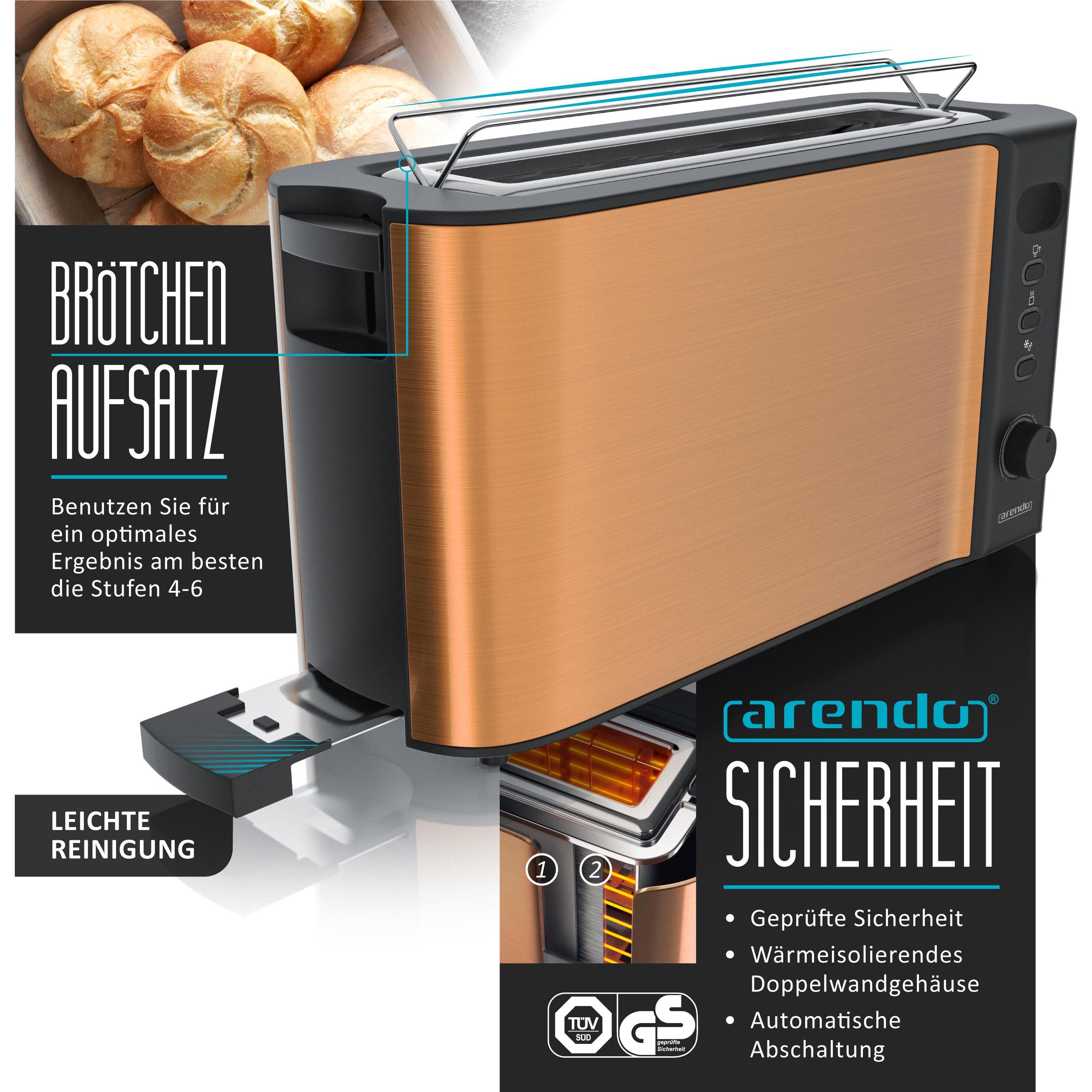 Thumbnail - Arendo Frühstücks Set, 2-Scheiben Langschlitz Toaster mit Brötchenaufsatz & Eierkocher für 7 Eier, Kupfer, Eierkocher, S...