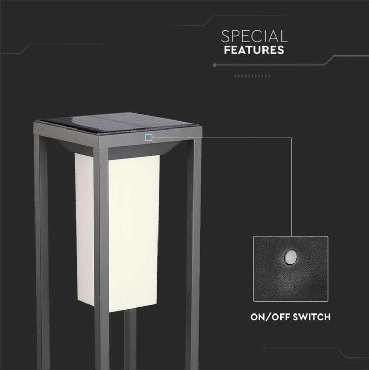 Image du produit V-TAC VT66N 2W LED Borne d'éclairage solaire SAMSUNG Chip Grey Body 3000K (280 lm, IP65)