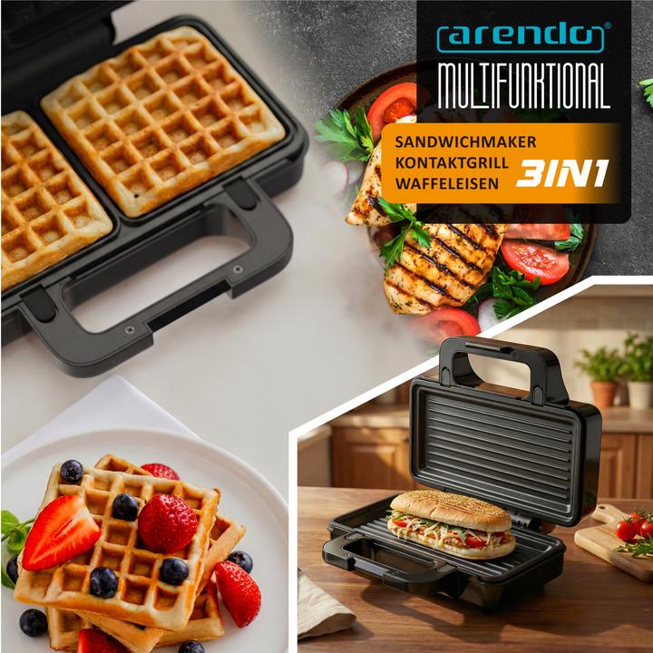 Produktbild Arendo Sandwichmaker 3in1 Sandwichtoaster, 900W, Antihaftbeschichtet, Temperaturregelung, Schnellaufheizung