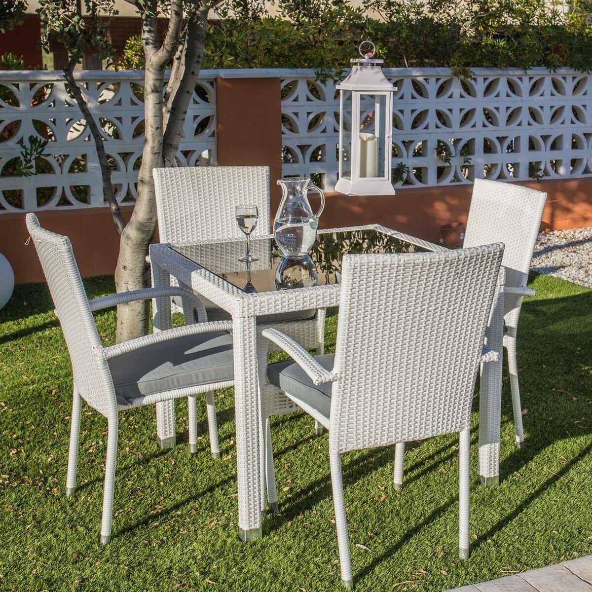 Thumbnail - BigBuy, Gartentisch + Balkontisch, Esstisch Marlene Aluminium Kristall Rattan Verre trempé 90 x 90 x 76 cm (90 cm)