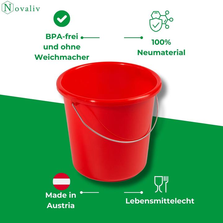 Produktbild Novaliv 10 Stück Eimer 5L Rot mit Masseinteilung - Putzeimer 5 Liter? 22,5 cm Praktischer Allrounder (10 Stk.)