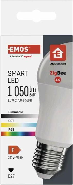 Produktbild Emos LED Lampe GoSmart A60 / E27 / 11 W (75 W) / 1 050 lm / RGB / dimmbar / Zigbee (E27, 11 W, 1050 lm, 1 x, F)
