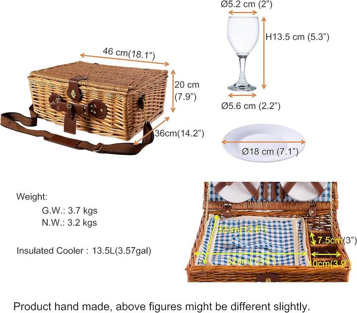 Actual product image EGenuss Handgefertigter Picknickkorb für 4 Personen