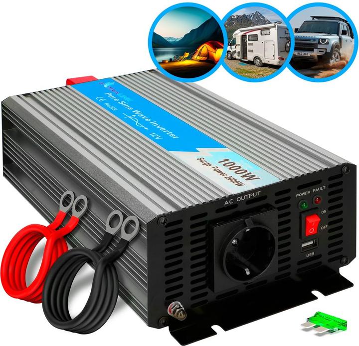 Produktbild Extralink VOLTAGE CONVERTER -,, PURE SINUS OPIP-1000W power adapter/inverter Auto Aluminium