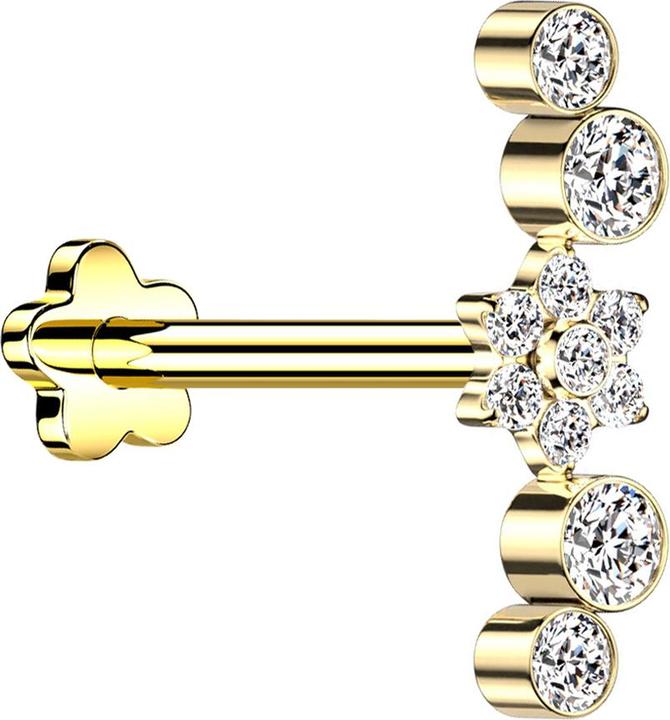 Immagine prodotto Star Piercing Micro labret senza fili fiore placcato oro cristalli fiore argento quattro cristalli (senza ottone, Titanio)