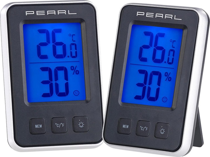 Pearl 2er Pack Digitales Thermometer/Hygrometer mit grossem beleuchtetem LCD