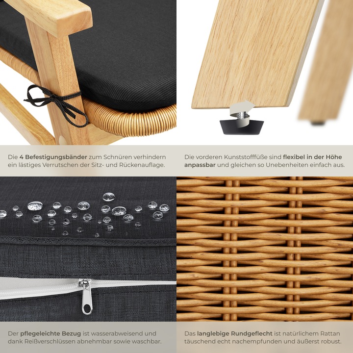 Immagine prodotto tectake Sedia in rattan Treviso, struttura in legno e cuscino