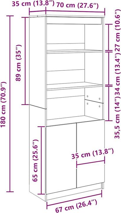 Image du produit vidaXL Highboard (70 x 35 x 180 cm)