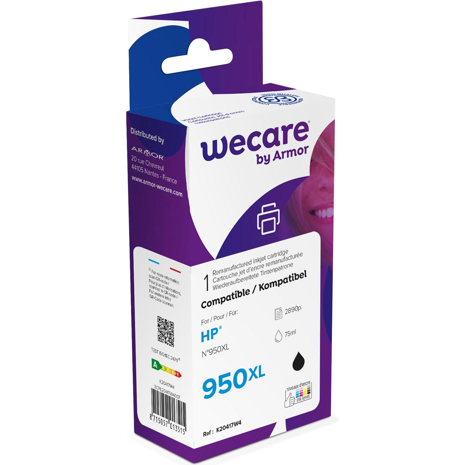 Wecare, Druckerpatrone, Tinte 950XL rebuilt schwarz CN045AE zu HP OJ Pro 8100 75ml (BK)