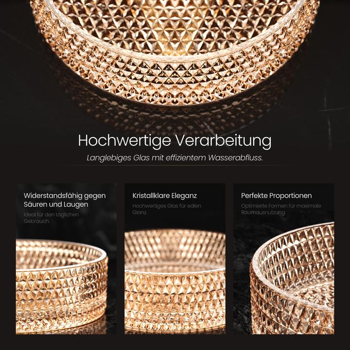 Produktbild Emke Aufsatzwaschbecken, 360 x 360 x 112 mm, Waschbecken aus roségoldenem Glas, Rundes Aufsatzwaschbecken (360 mm, 360 mm)