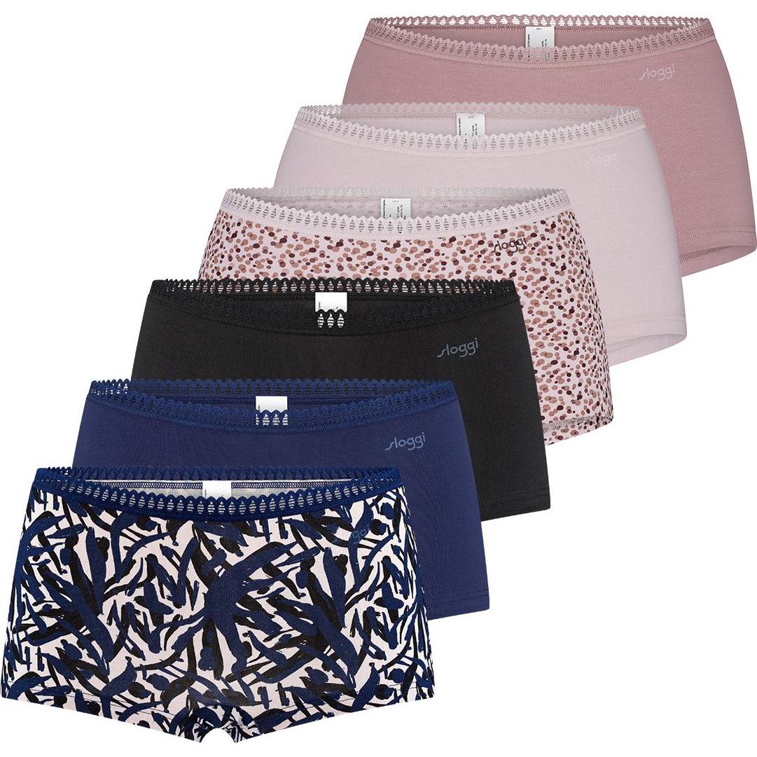 Sloggi, Damen, Unterhosen, 6er Pack GO Crush Short Slip, Blau, Rosa, Schwarz, (XL, 6er Pack)